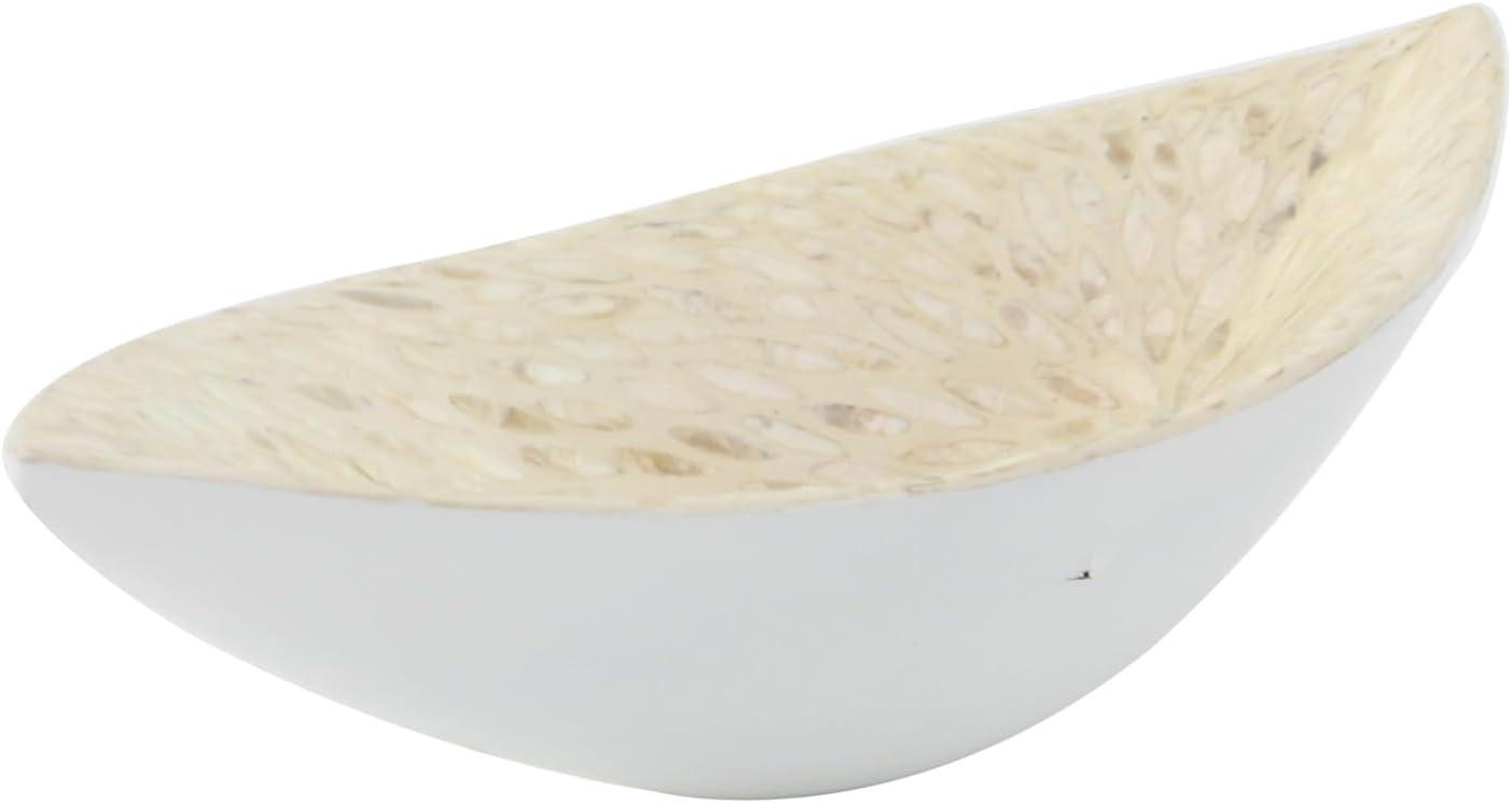 Olivia & May Decorative Bowl Beige Stone and White: Oval Resin Centerpiece, Tabletop Accent, Not for Food Use