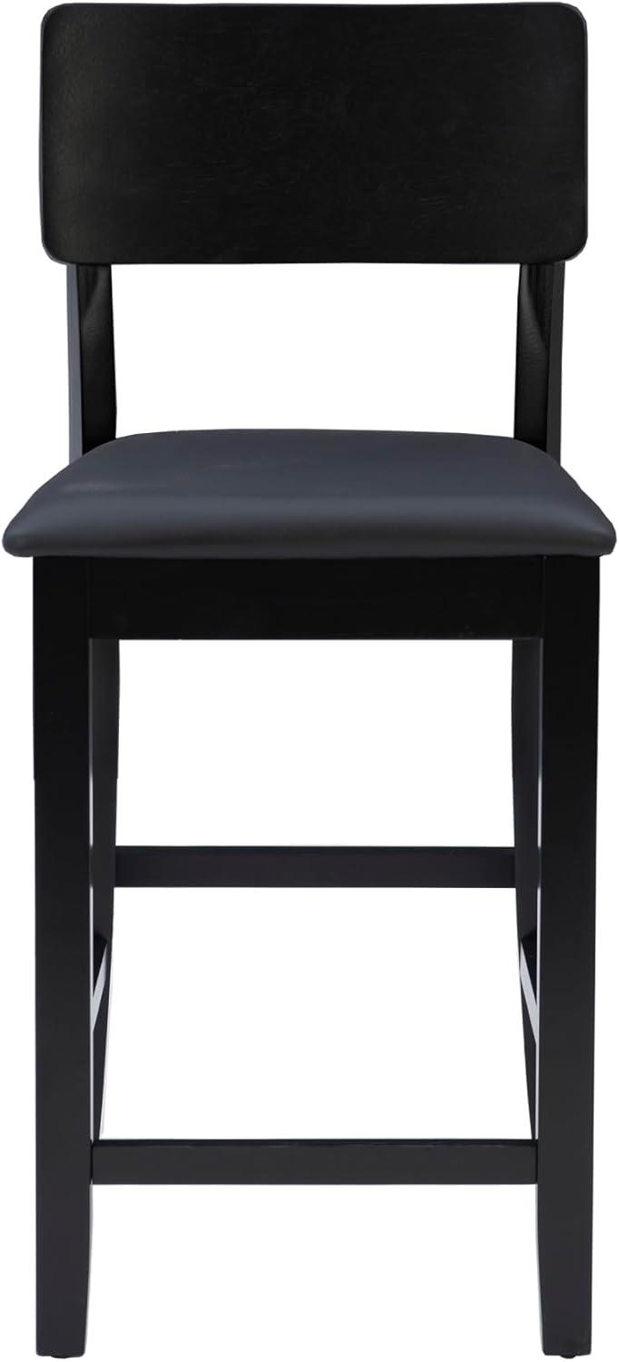 Elegant 24" Black and Cherry Wood Counter Stool with Dark Brown Faux Leather Seat