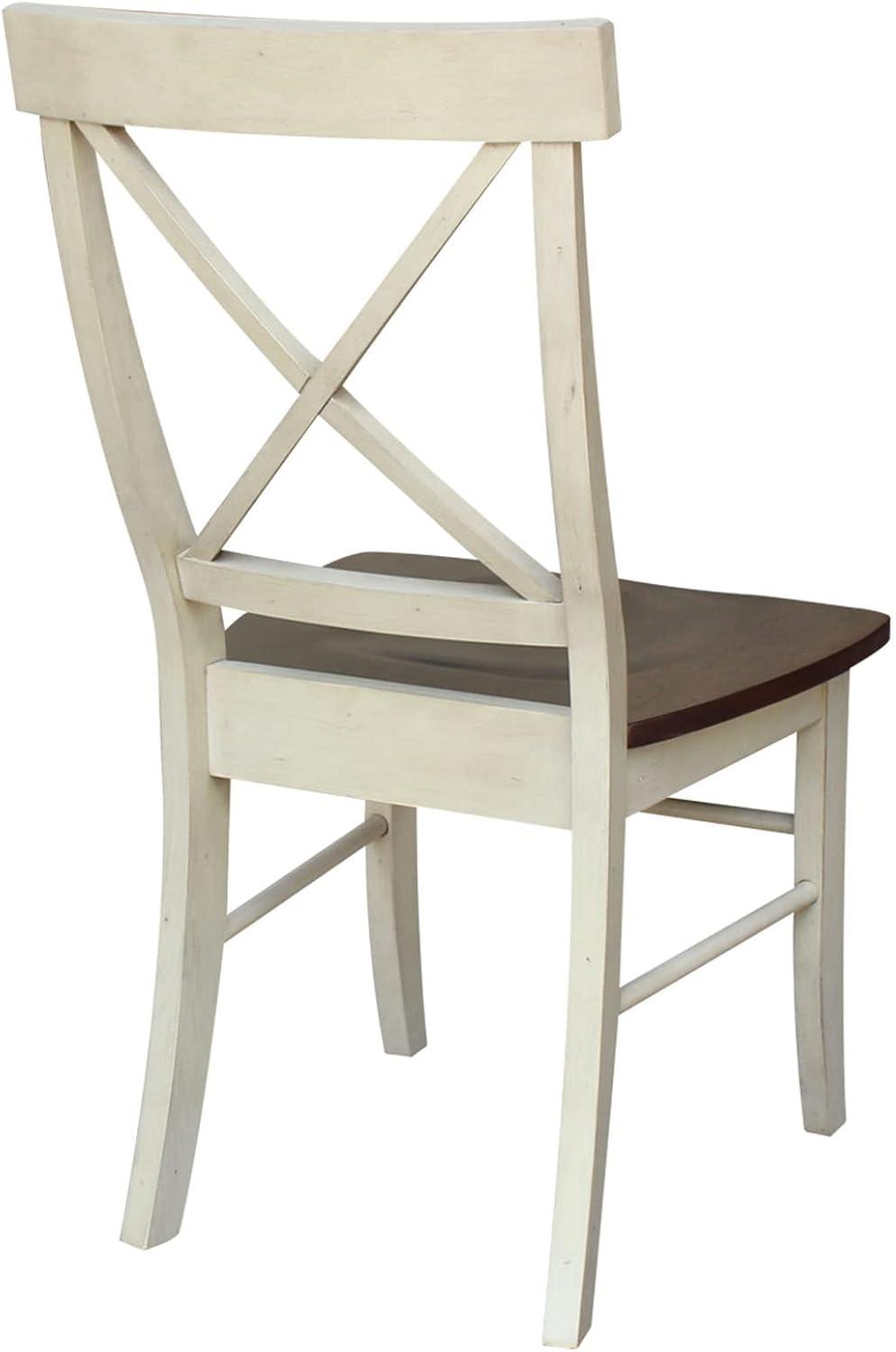 Set of 2 X Back Chairs with Solid Wood Seats Antiqued Almond/Espresso - International Concepts: Hardwood High Back Dining Furniture