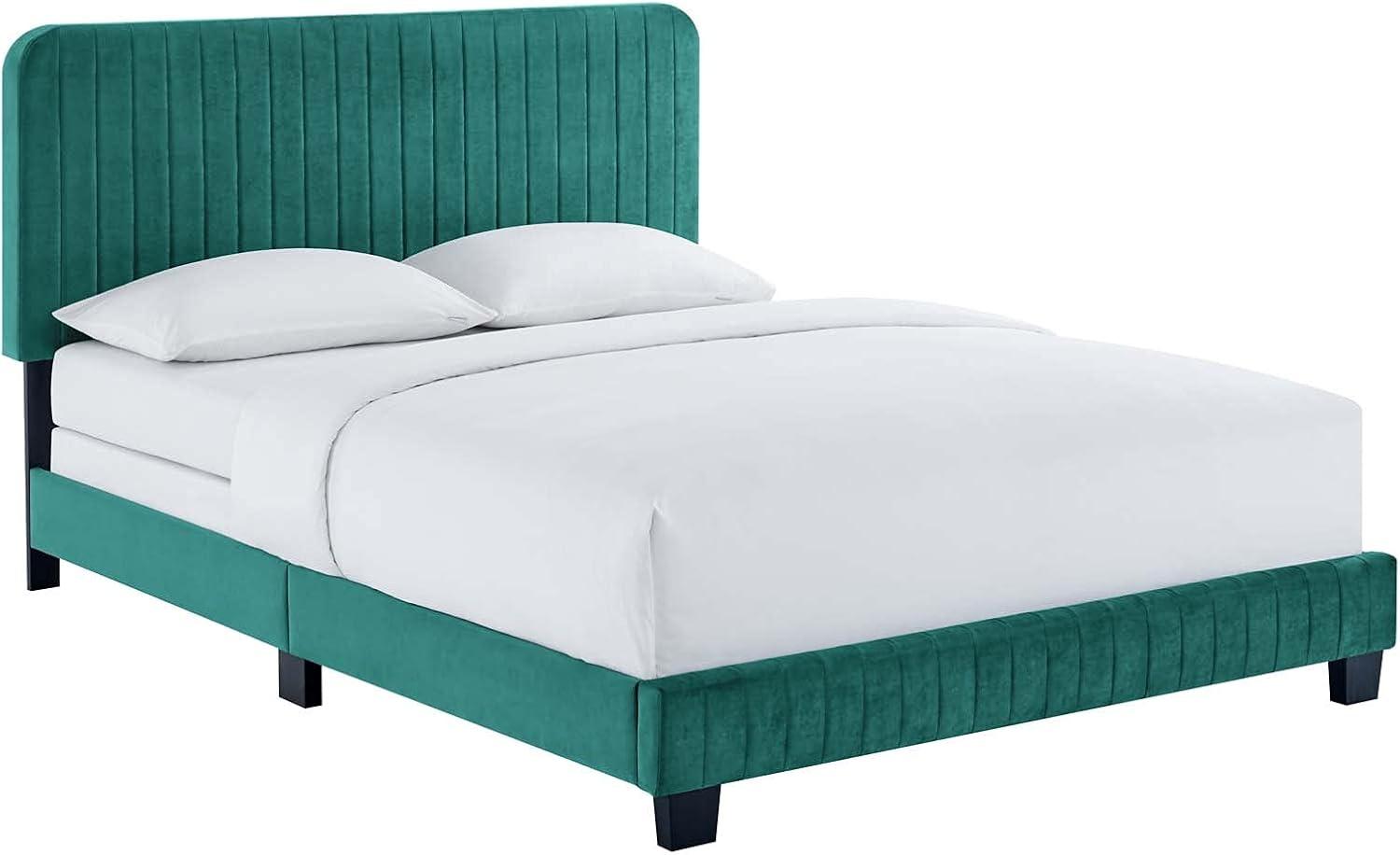 Modway Celine Channel Tufted Performance Velvet King Bed in Teal Green