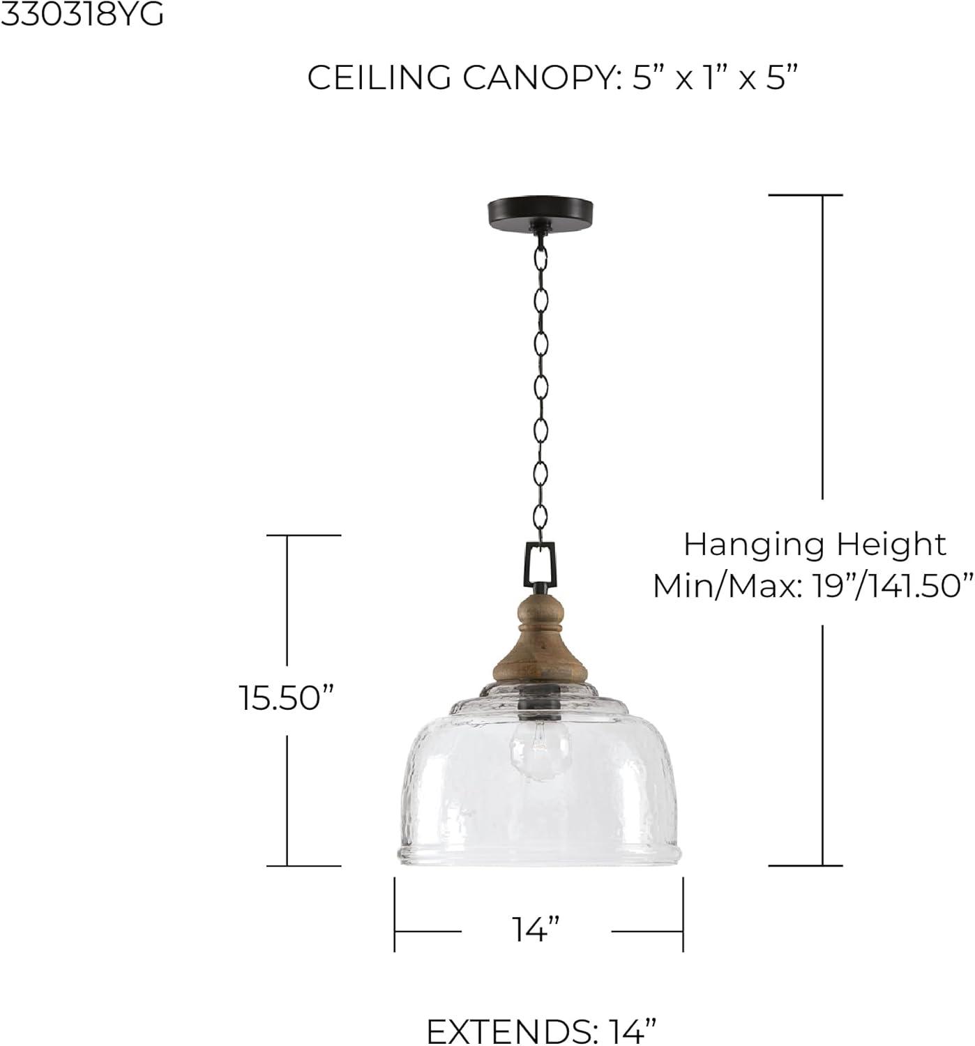 Capital Lighting 330318YG Julian Coastal Style Clear Organic Rippled Glass Dome Pendant, 1-Light 100 Watt, 16"H x 14"W, Grey Wash/Iron Silk