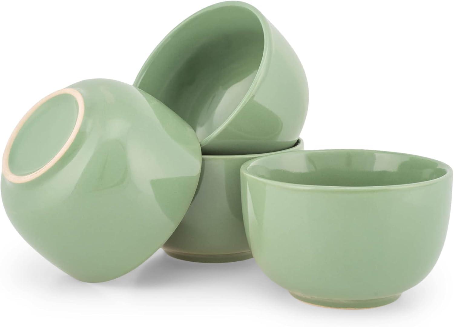 Elanze Designs Bistro Glossy Ceramic 4 inch Dessert Bowls Set of 4, Sage Green