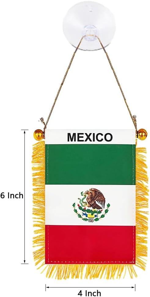 Anley 4 x 6 Inch Mexico Window Hanging Flag - Fringed Mexican Mini Banner Double Sided