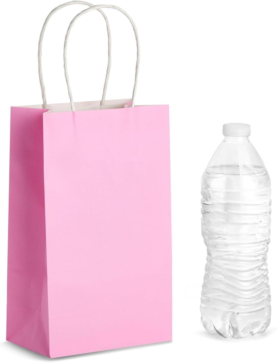 Blue Panda 25-Pack Pink Gift Bags with Handles - Small Paper Treat Bags for Birthday, Wedding, Retail (5.3x3.2x9 In)