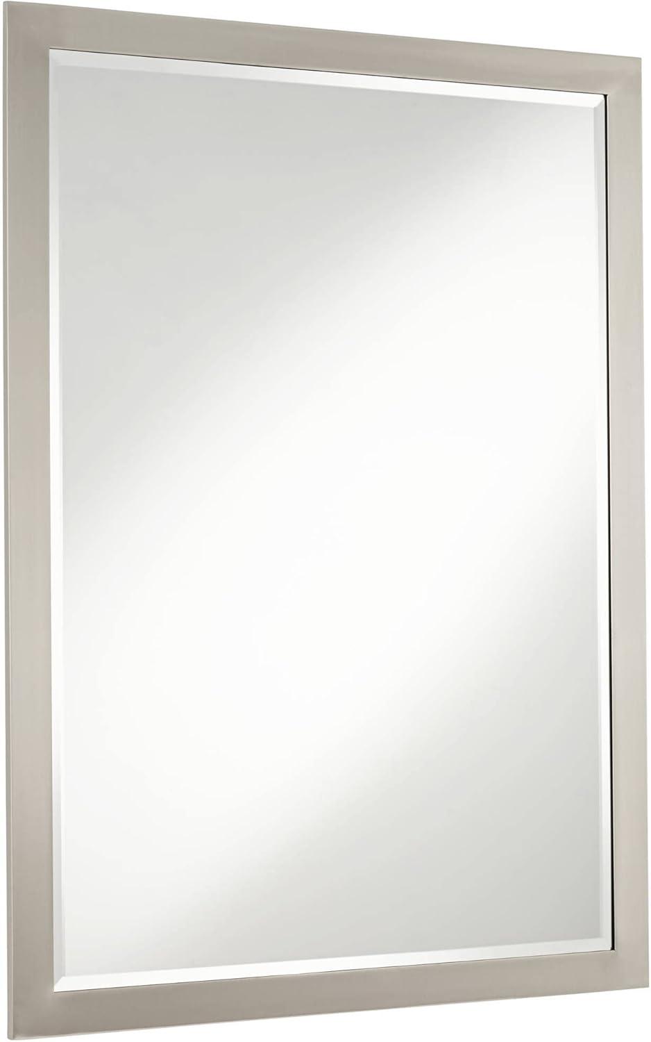 Possini Euro Design Metzeo Rectangular Vanity Wall Mirror Modern Beveled Edge Brushed Nickel Frame 26" Wide for Bathroom Bedroom Office Home Entryway