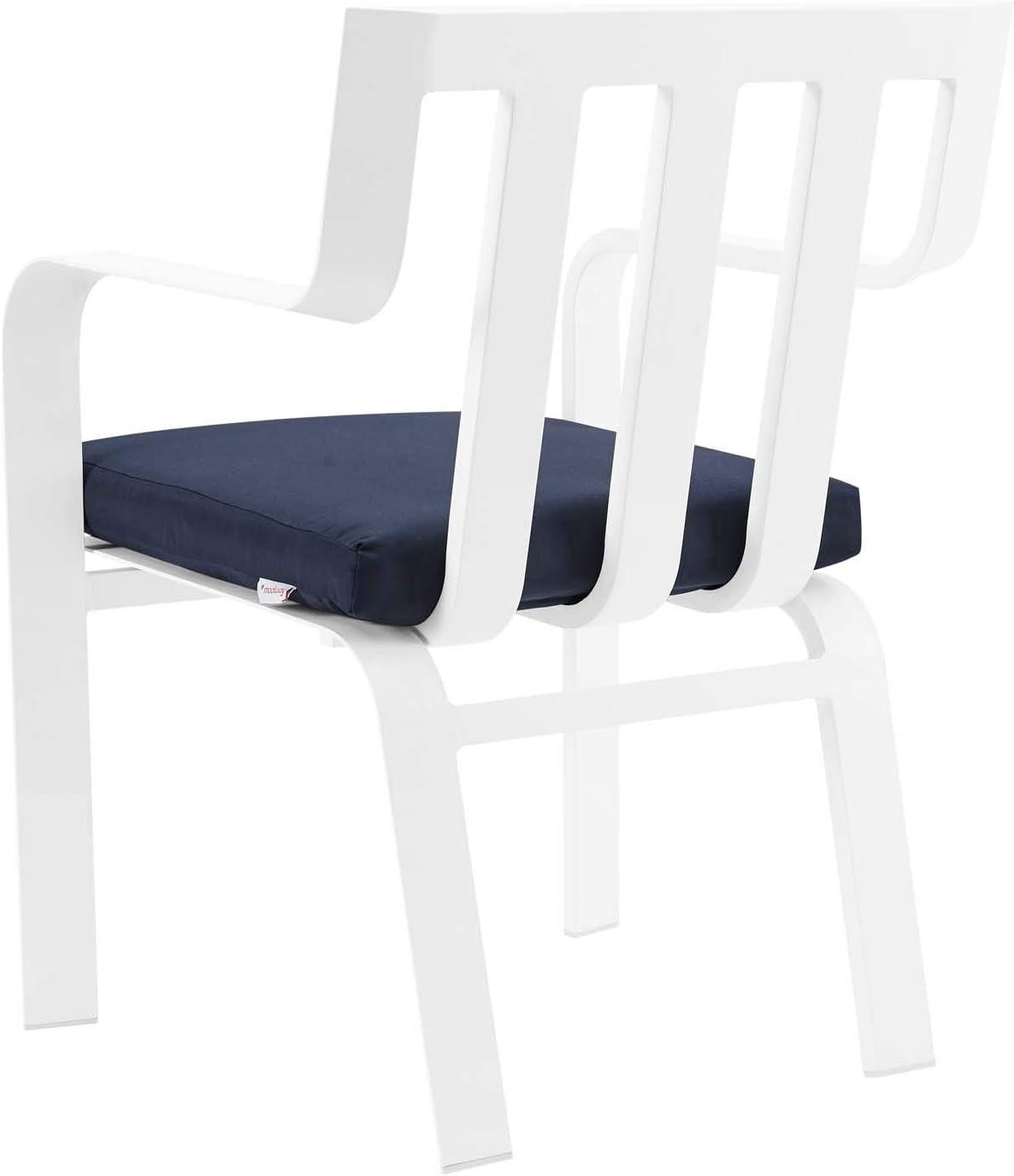Modway Baxley Stackable Outdoor Patio Aluminum Dining Armchair in White/Navy