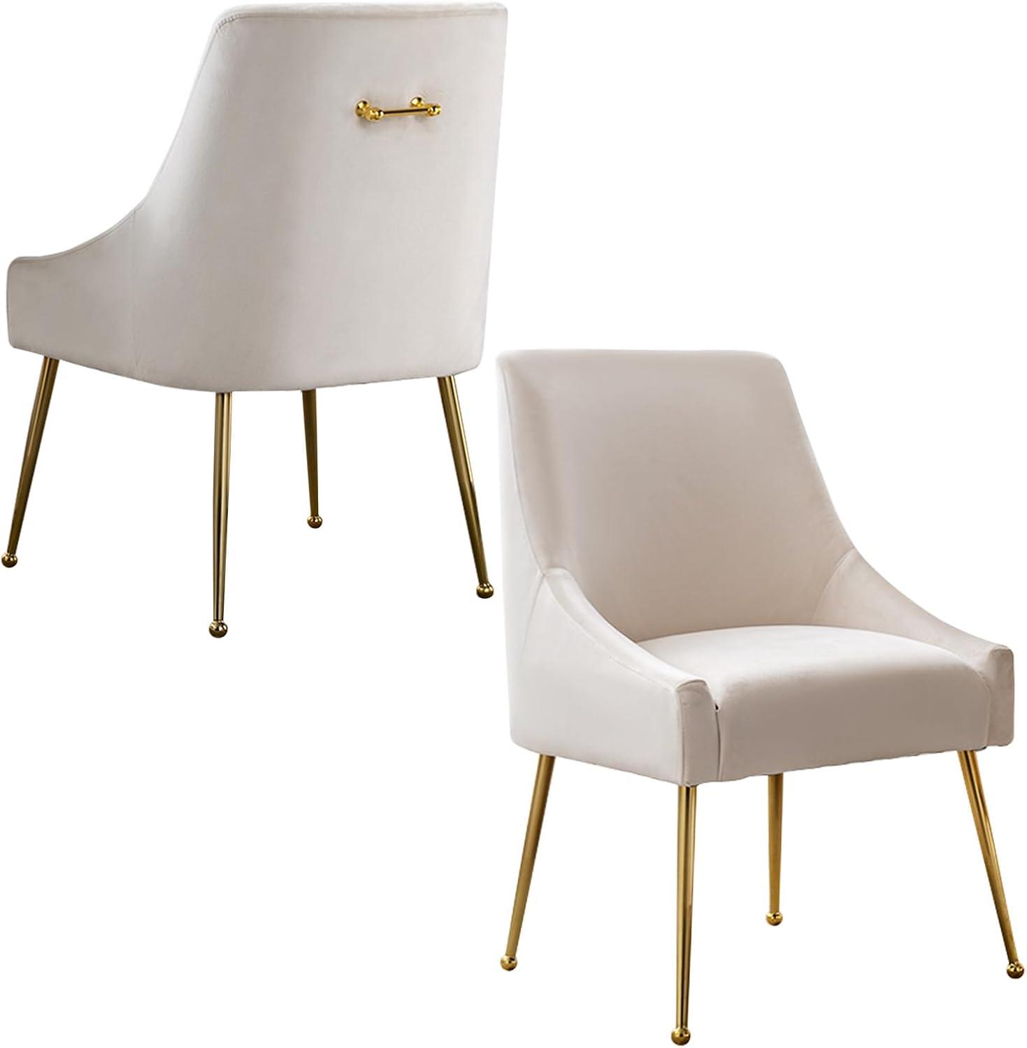 Home Beyond Velvet Upholstered Wing Back Parsons Chair with Golden Plated Legs, Accent Chairs with Contemporary Design for Living Room, Comfortable Armless Padded Chairs, Set of 2, VC-21B, Blue