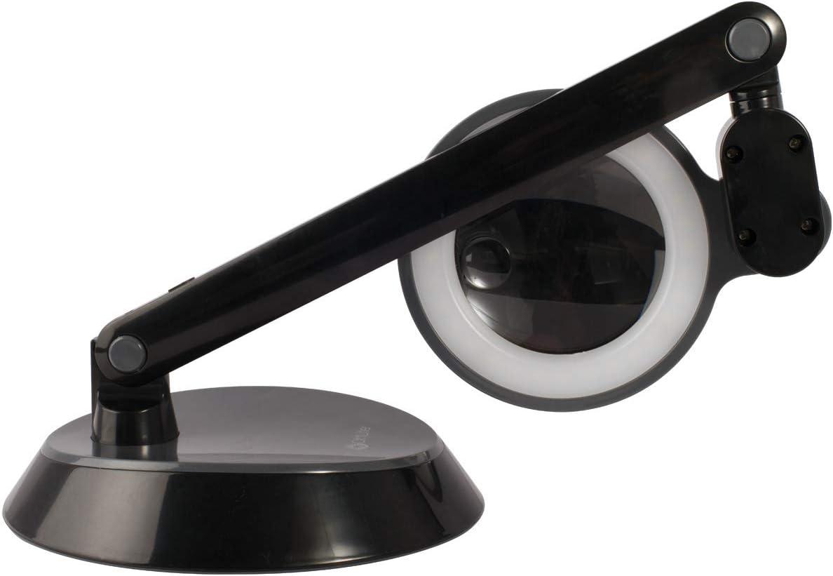 Compact Adjustable Black LED Desk Lamp with Optical-Grade Magnifier