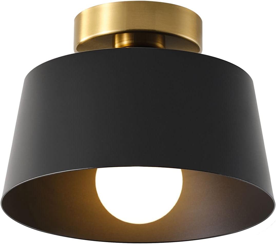 Matte Black and Gold Modern Semi Flush Mount Ceiling Light