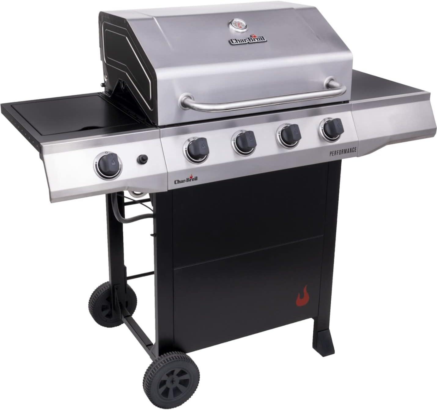 Stainless Steel 4-Burner Propane Gas Grill with Side Burner