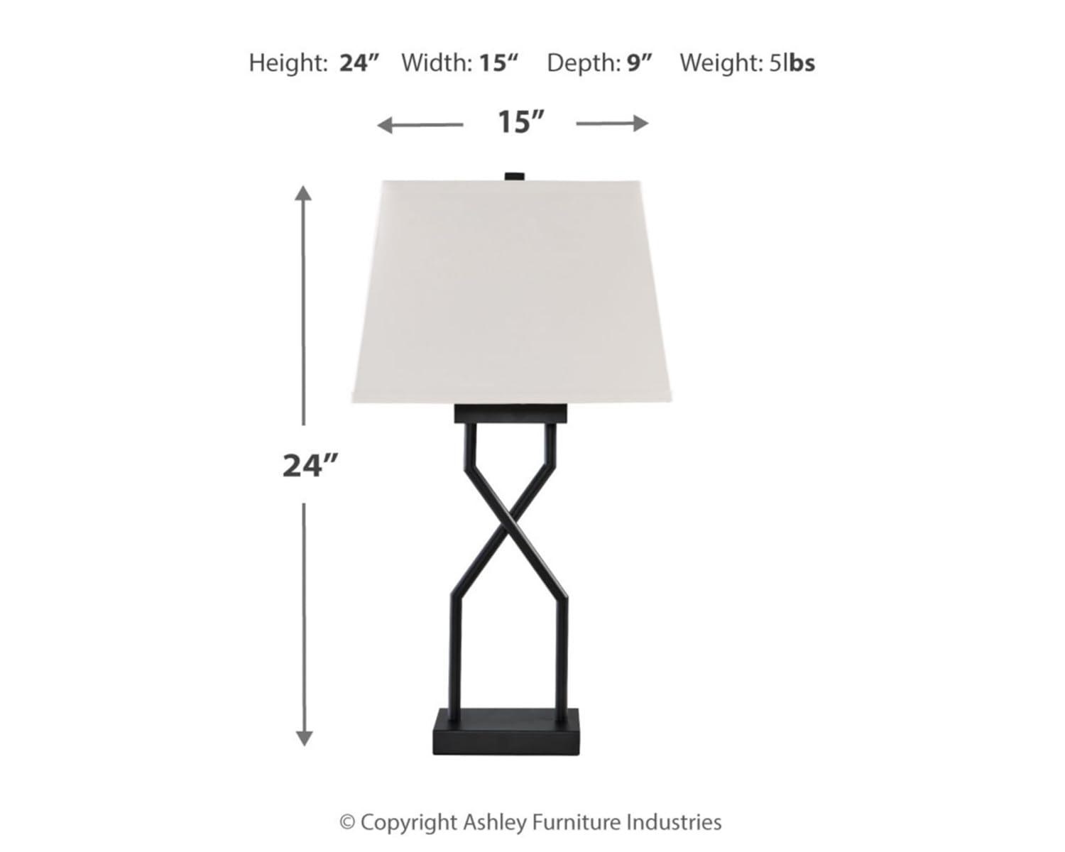Signature Design by Ashley (Set of 2) Brookthrone Table Lamps Black/Gray: Modern Design, USB Ports, 3-Way Switch