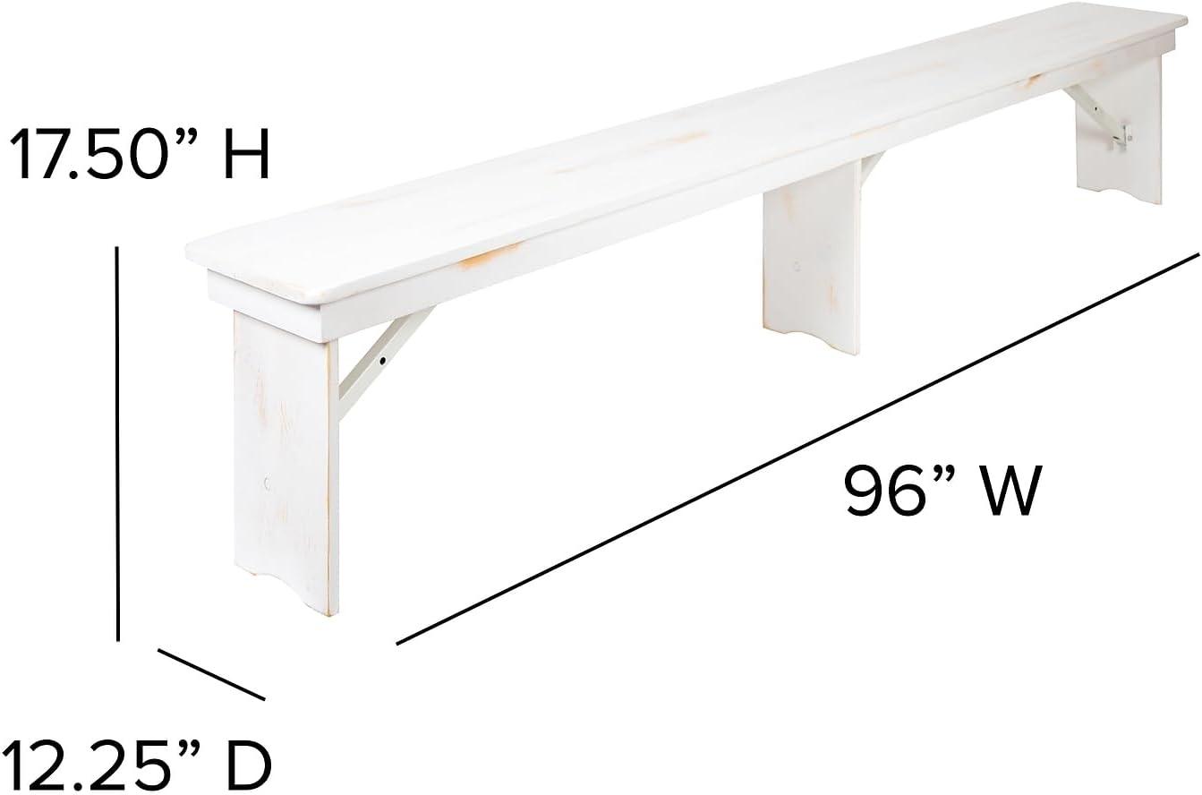 Flash Furniture HERCULES Series 8' x 12" Antique Rustic Solid White Pine Folding Farm Bench with 3 Legs