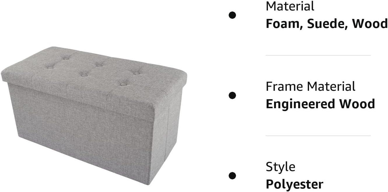 30" Gray Linen Tufted Folding Storage Ottoman Bench