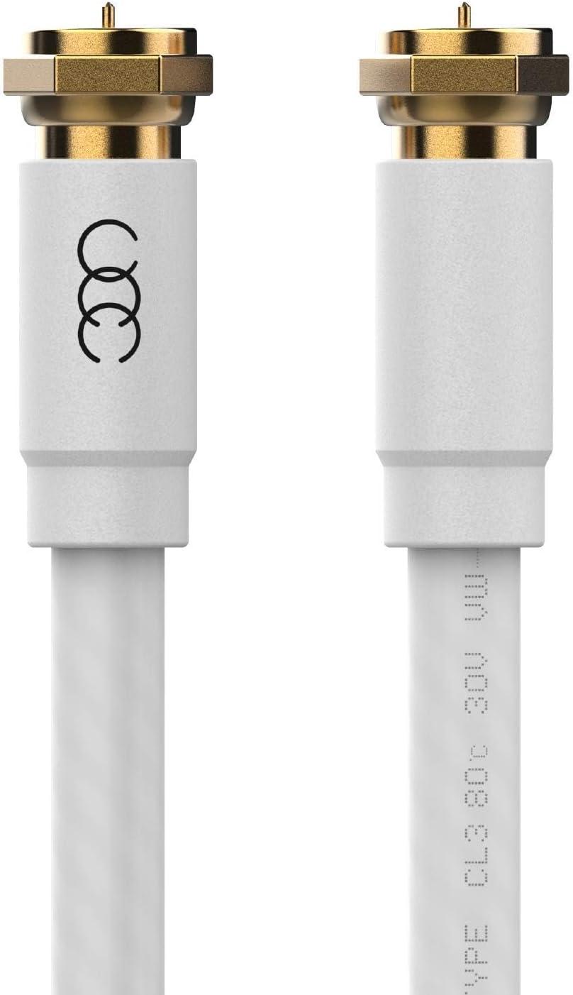 Ultra Clarity Cables Coaxial Cable, Triple Shielded RG6 Coax Cable for TV, In-Wall Rated Gold Plated Connectors Digital Audio Video with Male F Connector Pin, Antenna Cable, White, 6 Feet