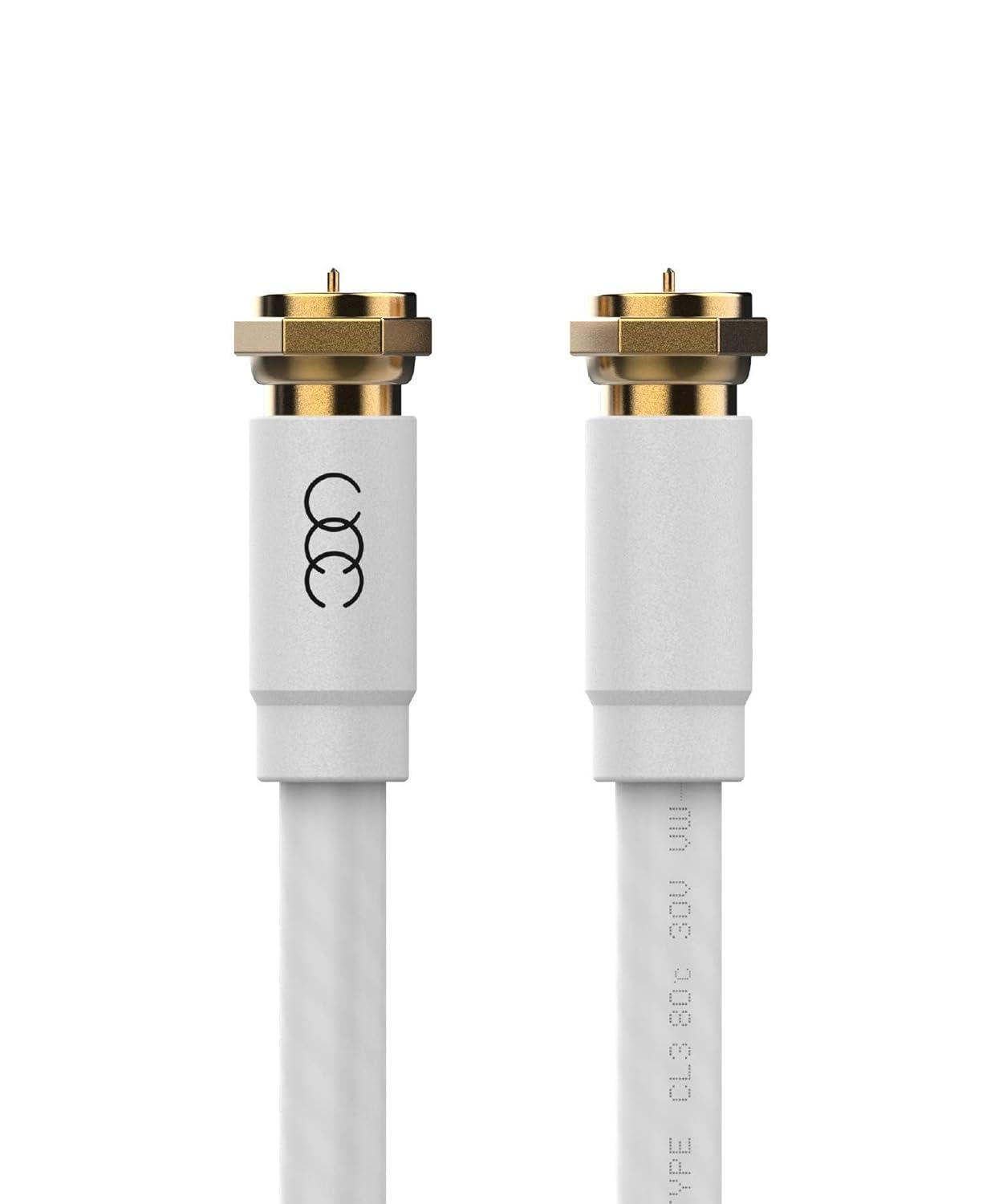 Ultra Clarity Cables Coaxial Cable, Triple Shielded RG6 Coax Cable for TV, In-Wall Rated Gold Plated Connectors Digital Audio Video with Male F Connector Pin, Antenna Cable, White, 6 Feet