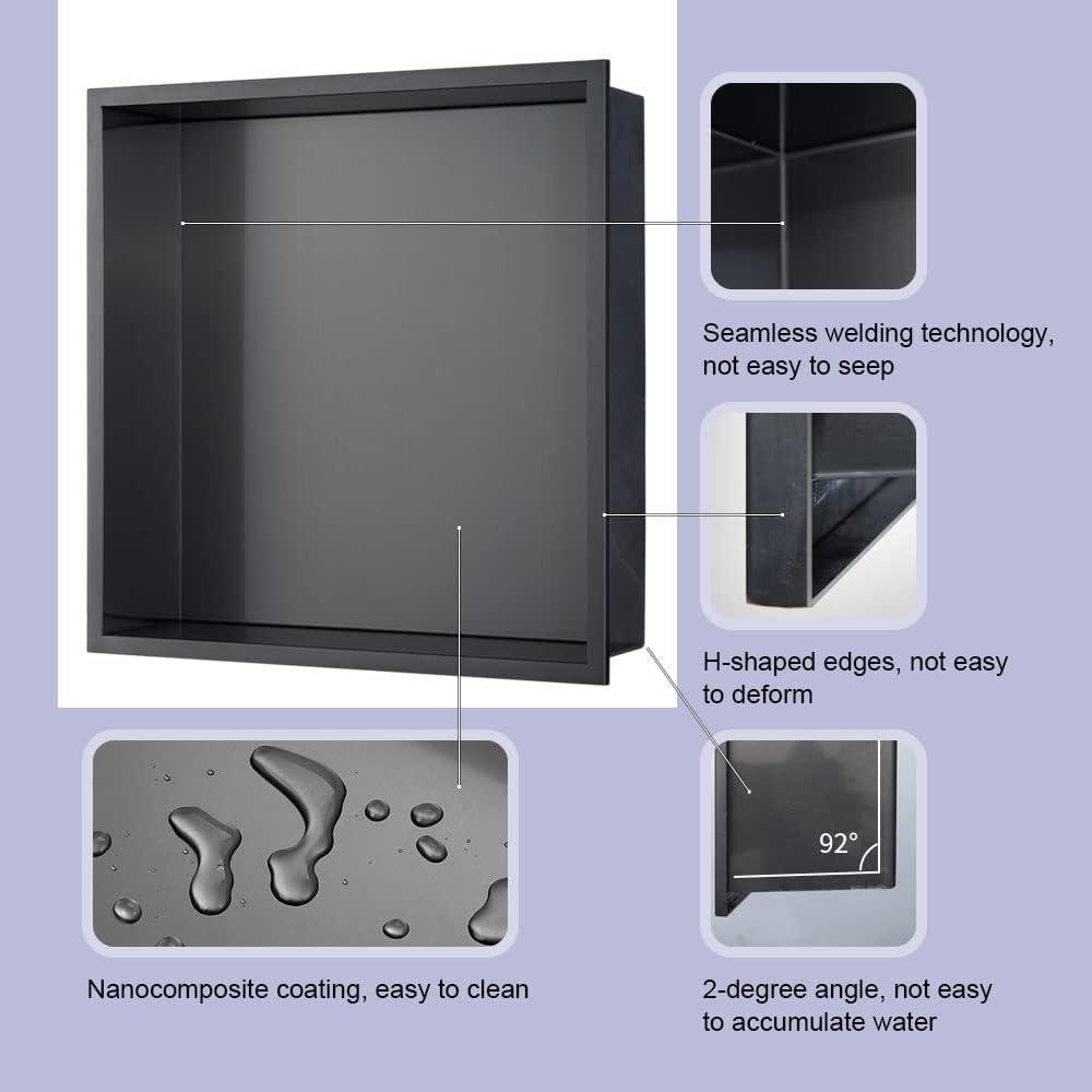 14'' x 14'' Black Stainless Steel Shower Niche