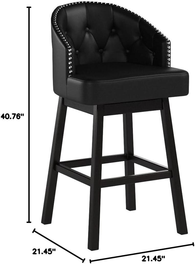 Baxton Studio Avril Modern and Contemporary Black Faux Leather Tufted Swivel Barstool with Nail heads Trim (Set of 2)