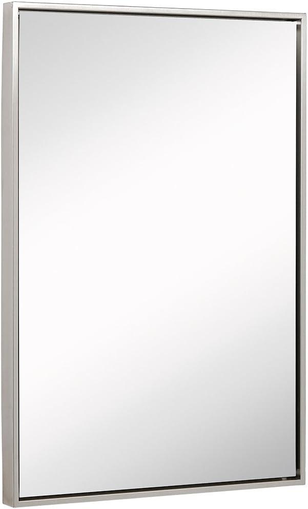 Hamilton Hills 24x36"" Brushed Silver Wall Mirror | Rectangular Metal Frame Vanity Glass
