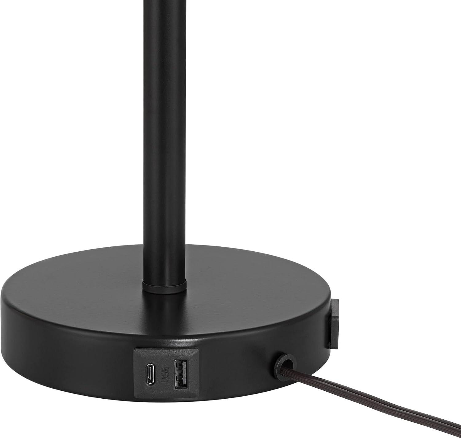 360 Lighting Modern Desk Table Lamp with Hotel Style USB and AC Power Outlet in Base 20" High Bronze Metal Oatmeal Drum Shade for Bedroom Office