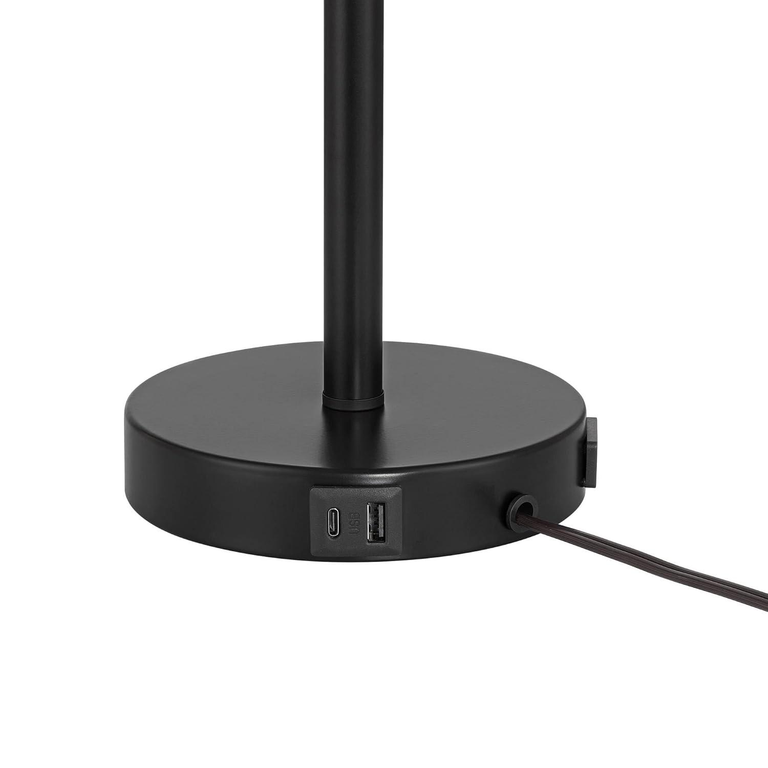 360 Lighting Modern Desk Table Lamp with Hotel Style USB and AC Power Outlet in Base 20" High Bronze Metal Oatmeal Drum Shade for Bedroom Office