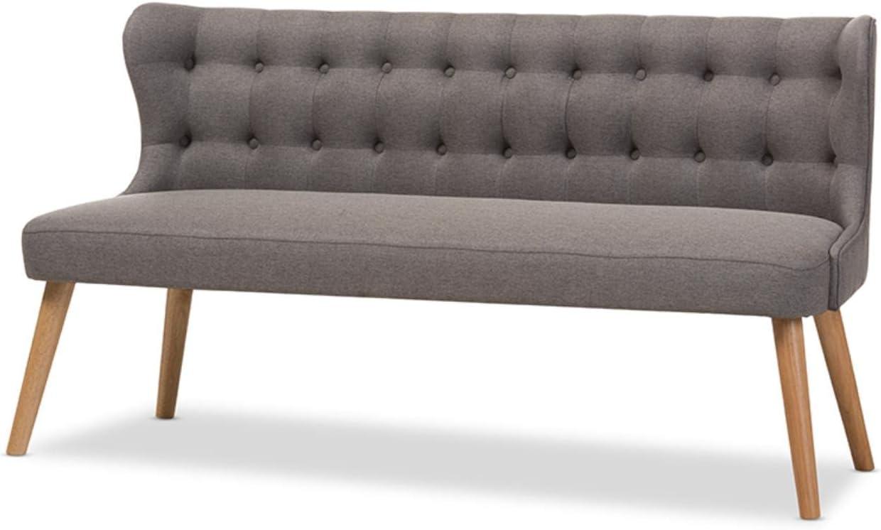 Melody Mid-Century Modern Fabric and Natural Wood Finishing 3 Seater Settee Bench Gray - Baxton Studio