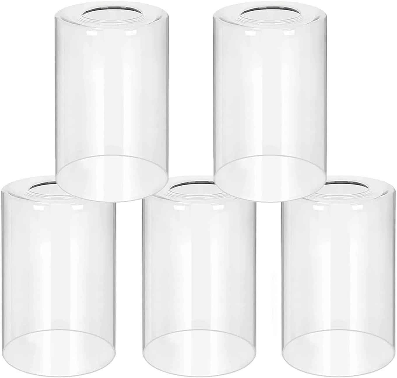 5 Pack Clear Glass Lamp Shade，Glass Shade Covers Replacements for Light Fixtures，Cylinder Globe Glass Shades Covers for Pendant Lights Chandeliers Wall Sconces Bath Vanity Lights