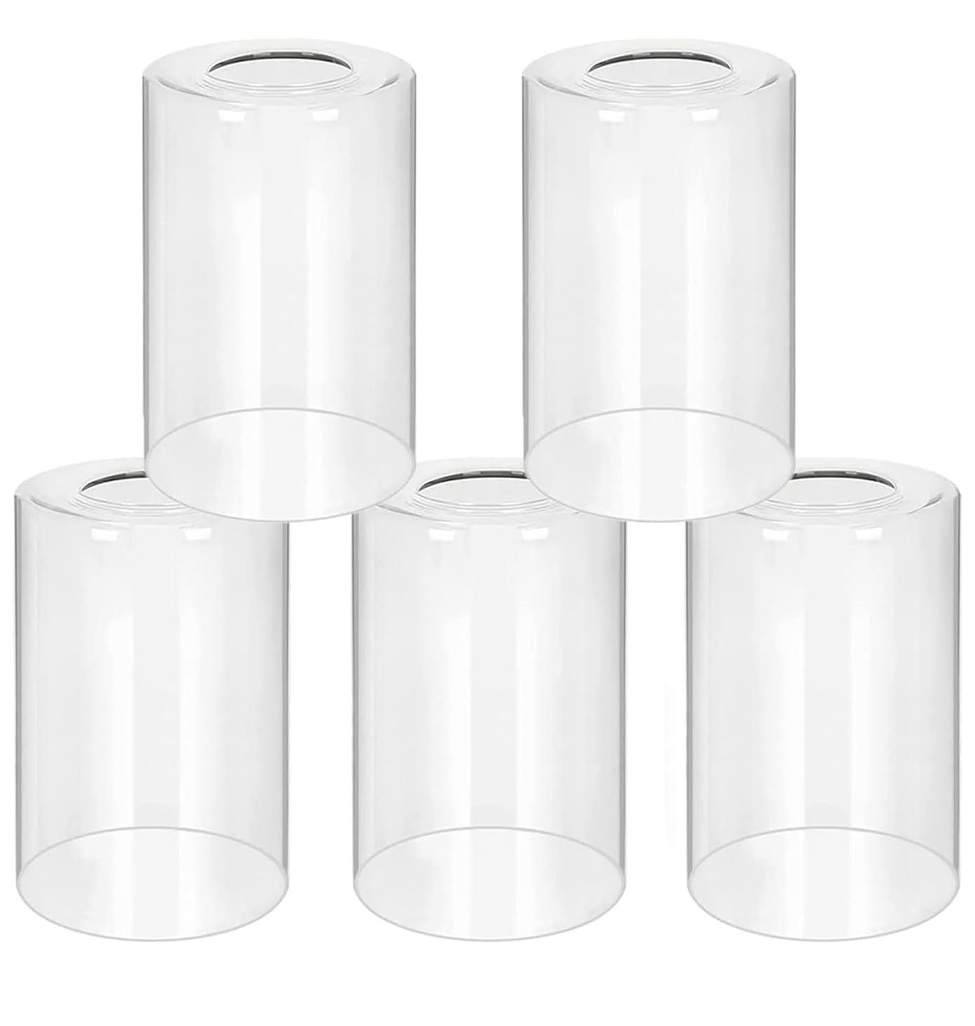 5 Pack Clear Glass Lamp Shade，Glass Shade Covers Replacements for Light Fixtures，Cylinder Globe Glass Shades Covers for Pendant Lights Chandeliers Wall Sconces Bath Vanity Lights