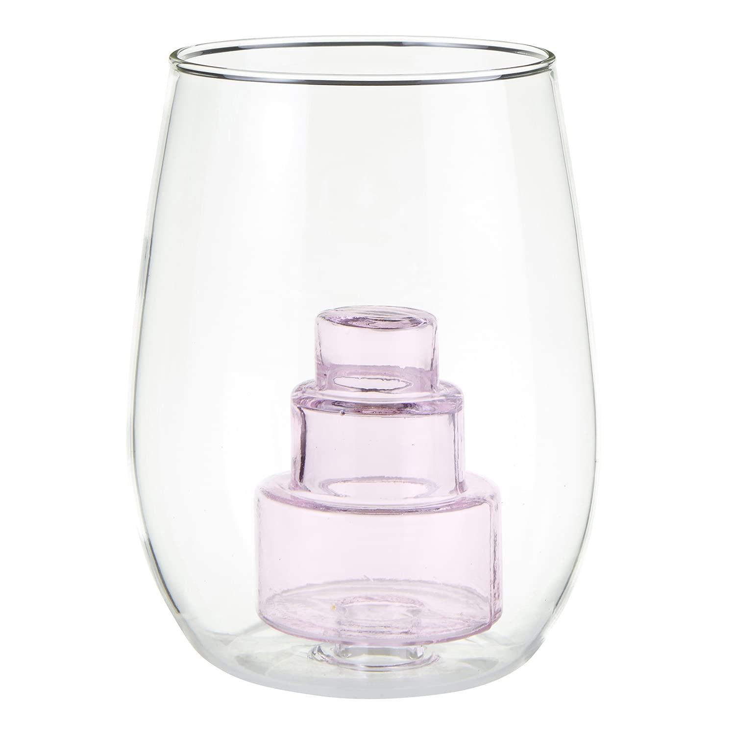 Slant Collections 3D Wine Glass Stemless Wine Glass With Figurine, 16-Ounces, Cake