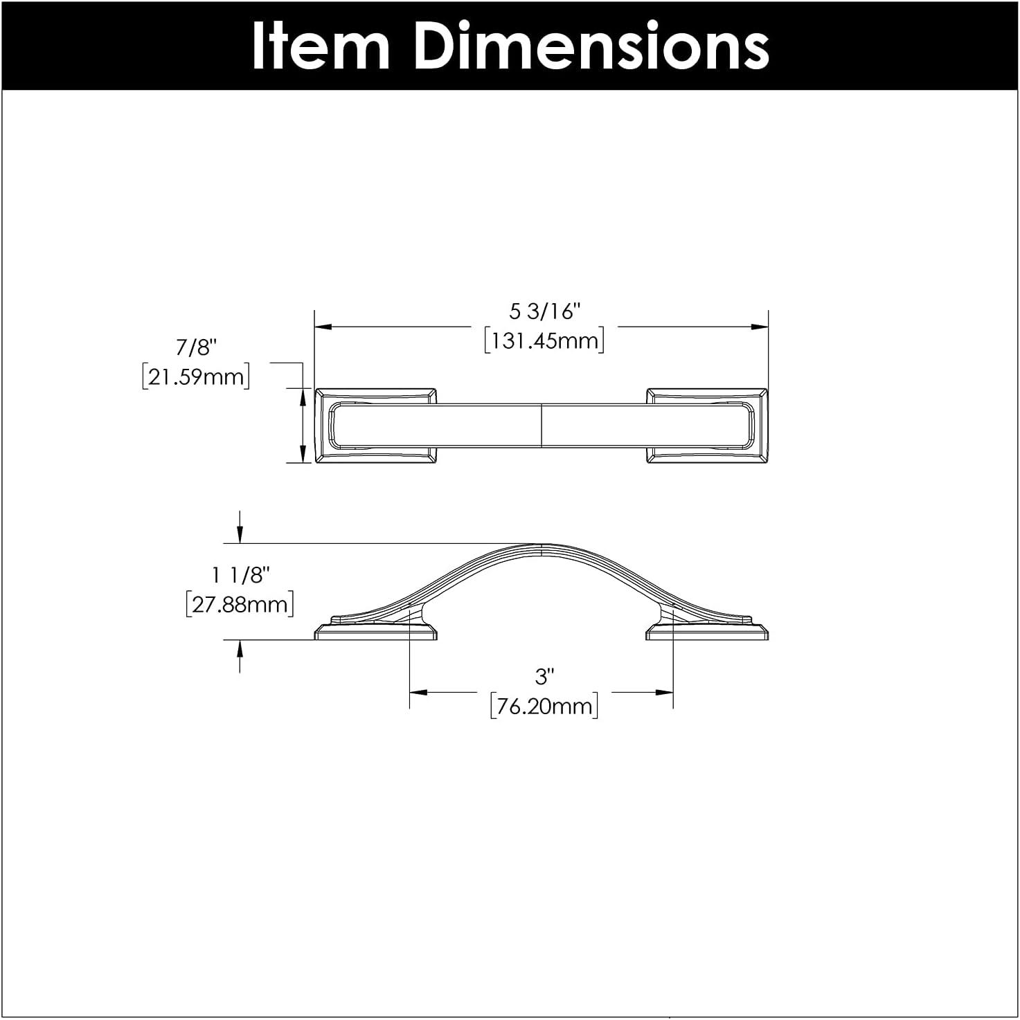 Dover Kitchen Cabinet Handles, Solid Core Drawer Pulls for Cabinet Doors, 3"