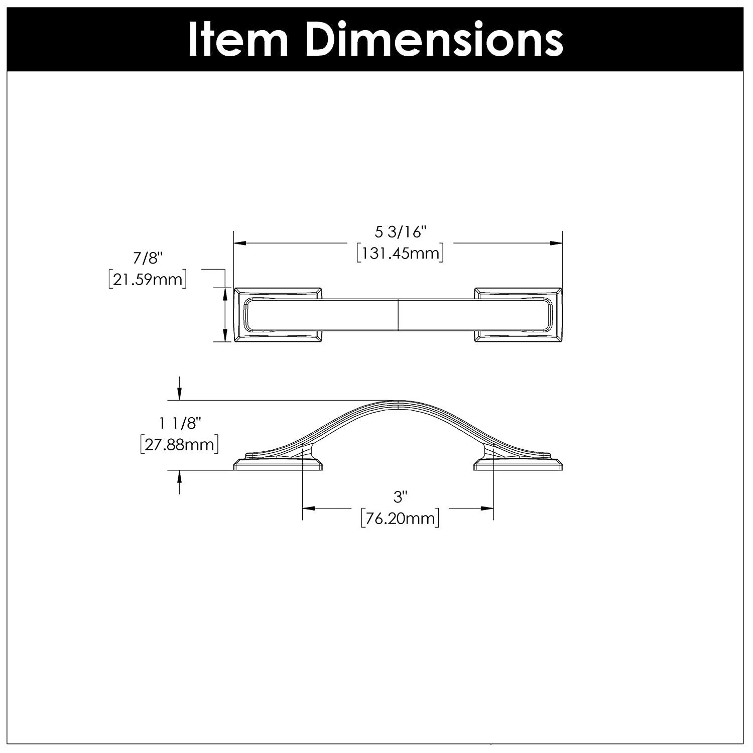 Dover Kitchen Cabinet Handles, Solid Core Drawer Pulls for Cabinet Doors, 3"