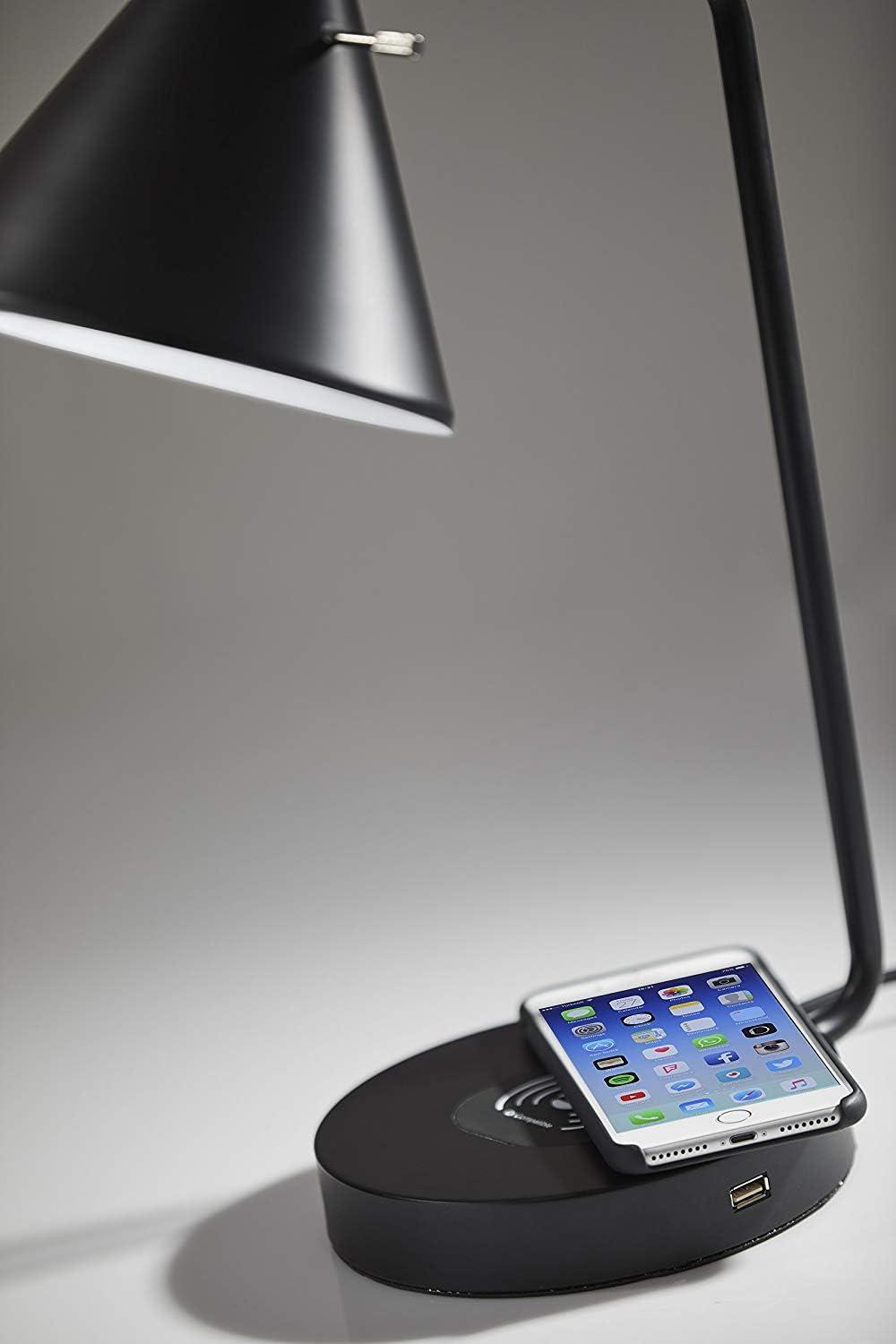 19" Wireless Charging Table Lamp Matte Black - Adesso: ETL Listed, Metal Shade, No Assembly Required