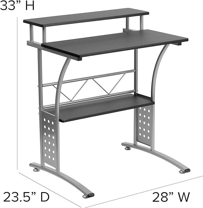 Flash Furniture Clifton Modern Office Computer Desk with Top/Bottom Storage Shelves, 28"W, Black