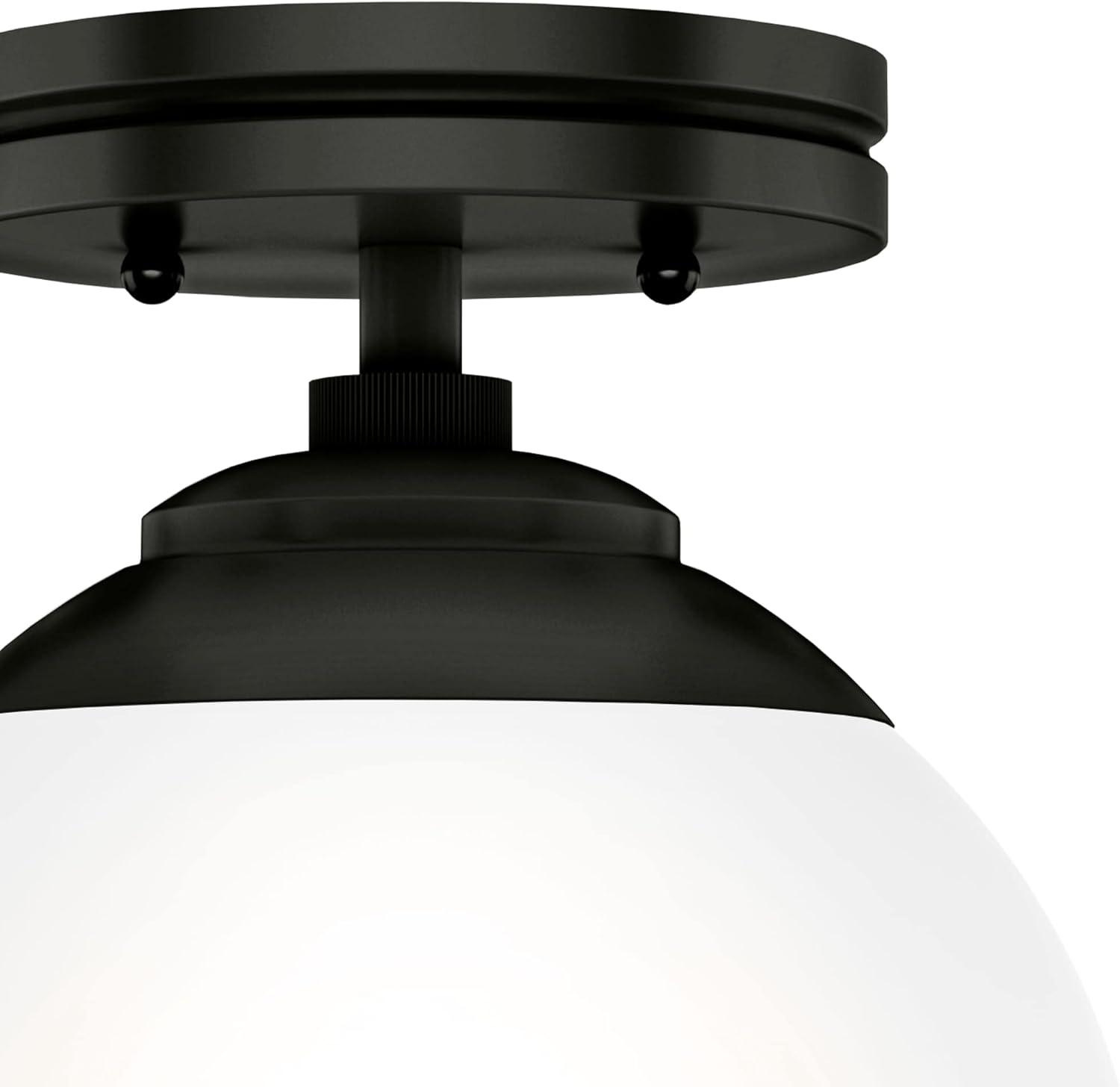 Hunter Hepburn Matte Black with Cased White Glass 1 Light Flush Mount Ceiling Light Fixture