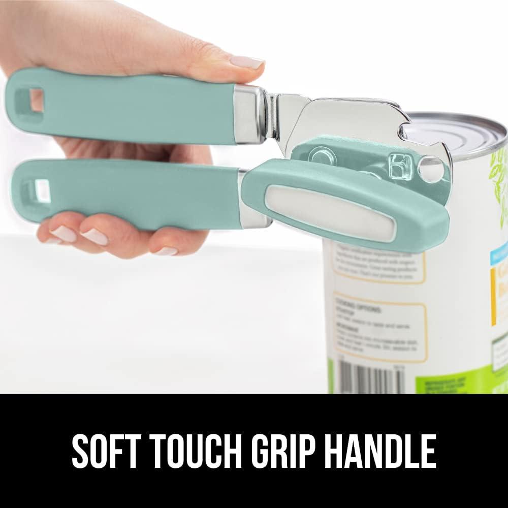 Gorilla Grip Stainless Steel Manual Can Opener, Soft Touch Handle, Built-In Bottle Opener, Mint