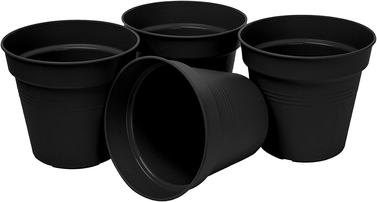 Mintra Home 4.3" x 4" Round Black Plastic Plant Pot with Drainage Holes (4 Count)