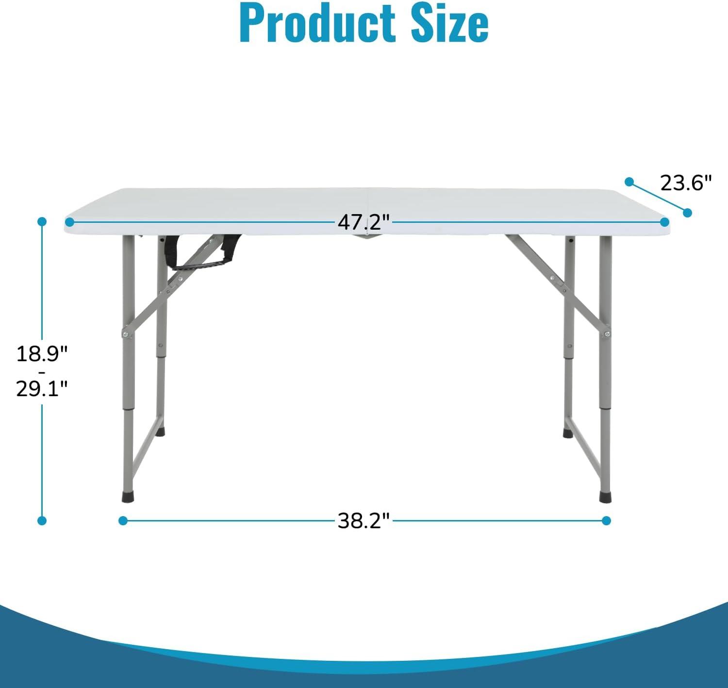 FDW Camping Table Plastic Picnic Table Office Table for Parties Wedding Camping Office with Carrying Handle, White