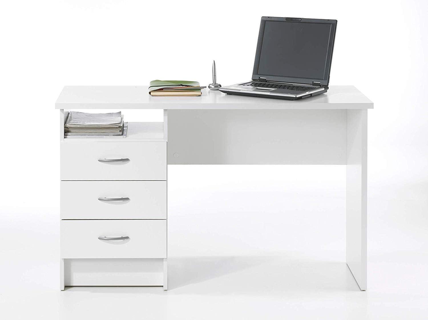 Tvilum Whitman 3 Drawer Office Desk with 1 Shelf for Adults, White