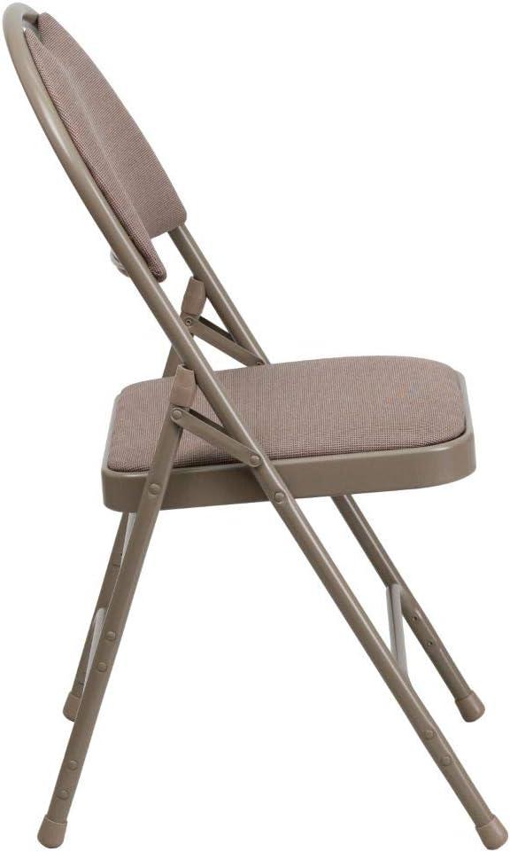 Flash Furniture 2 Pack HERCULES Series Ultra-Premium Triple Braced Beige Fabric Metal Folding Chair with Easy-Carry Handle