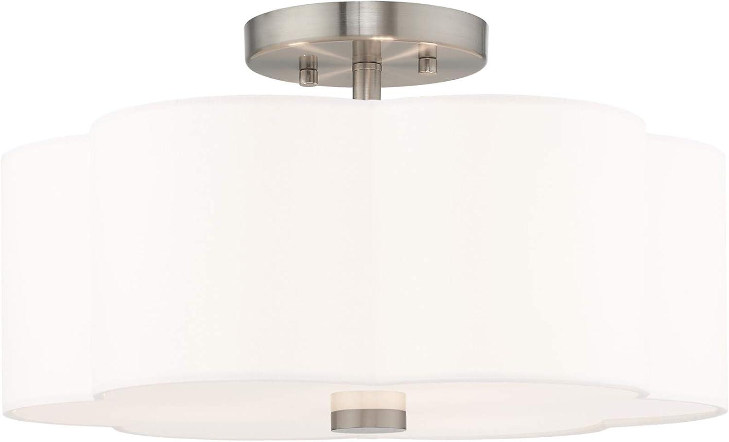 Brushed Nickel 3-Light Drum Ceiling Mount with Off-White Shade