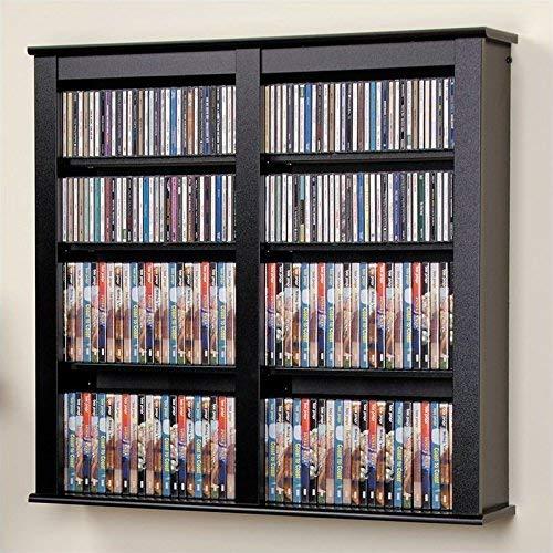 Prepac Double Floating Media Wall Storage in Cherry and Black