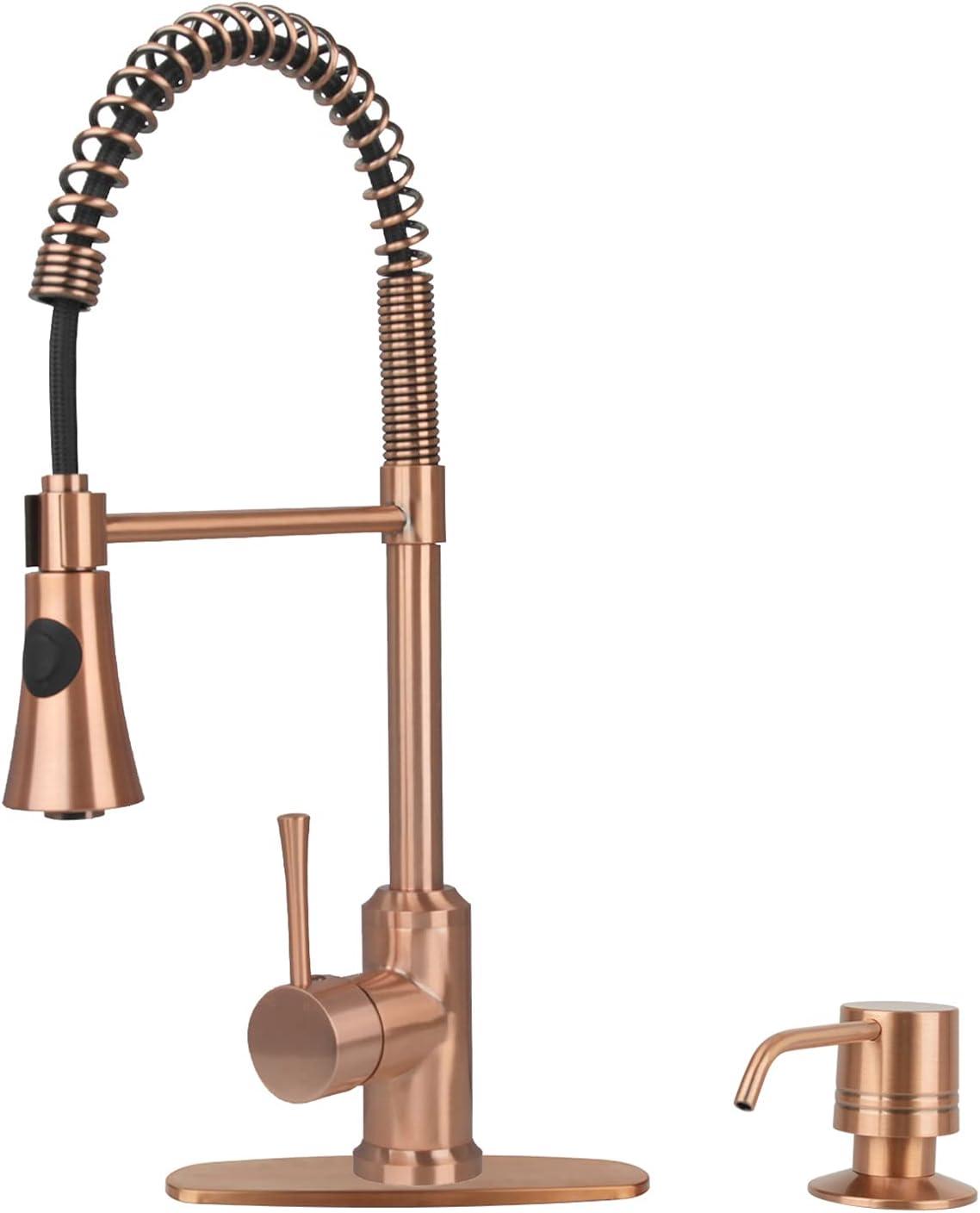 Akicon Pre-Rinse Spring Kitchen Faucet, Single Level with Pull Down Sprayer Copper Copper Finish