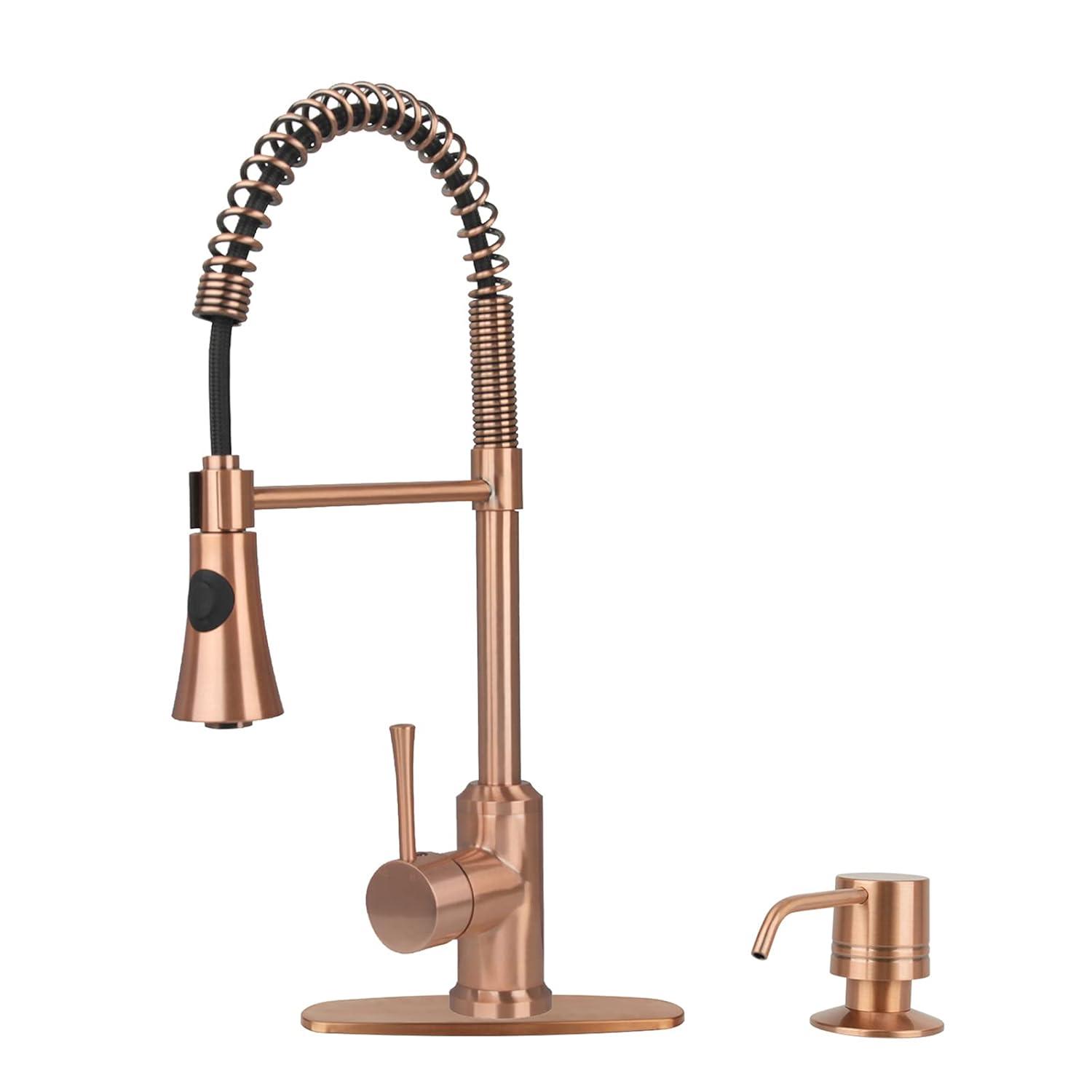 Akicon Pre-Rinse Spring Kitchen Faucet, Single Level with Pull Down Sprayer Copper Copper Finish