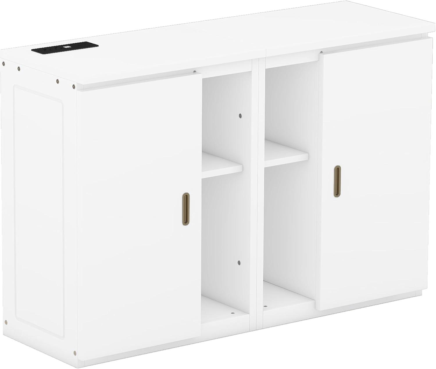 Queen Size Murphy Bed with Shelves, Cabinets and USB Ports, Space-Saving Wall Bed Frames