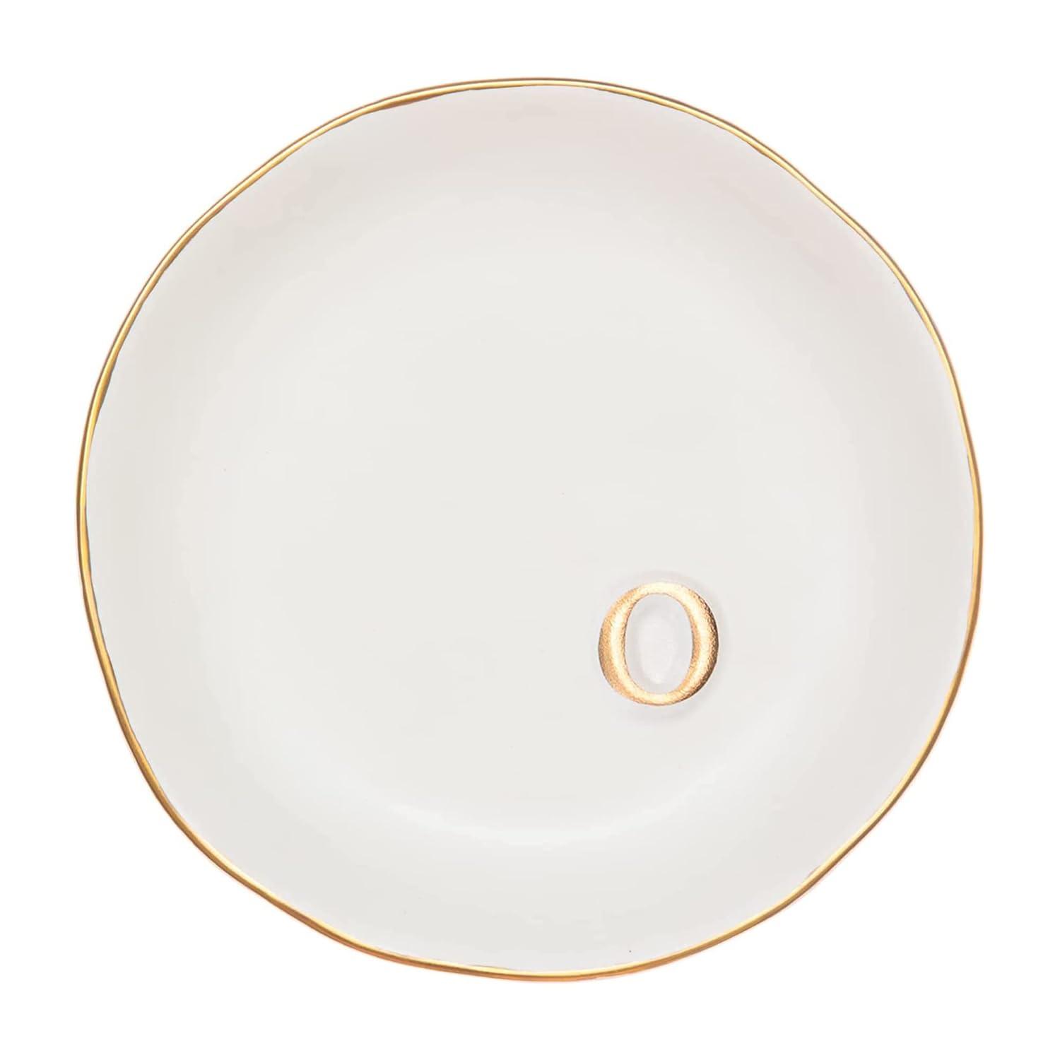 COLLECTIVE HOME - Ceramic Jewelry Tray, Decorative Trinket Dish for Rings Earrings Necklaces Bracelet Watch Keys, Birthday Mother's Day Christmas Gift for Women, 4.75", White Surface (O)