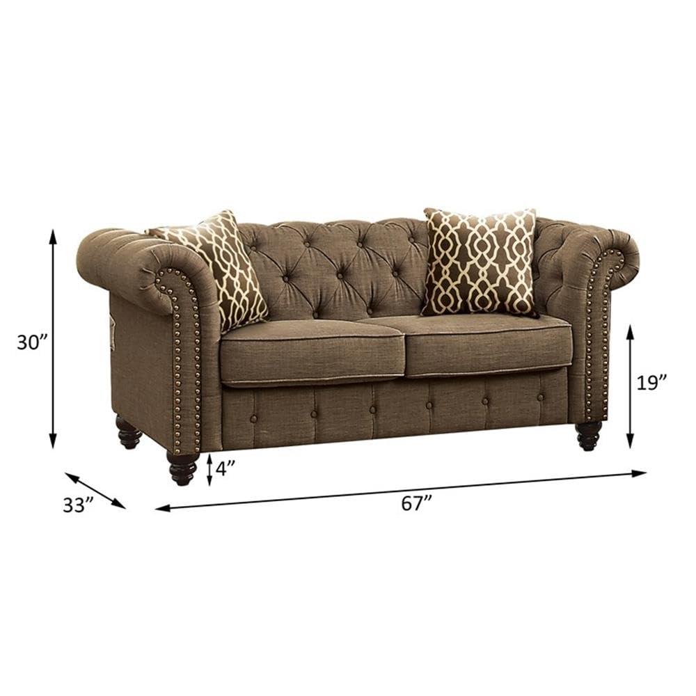 Acme Furniture Aurelia Loveseat w/2 Pillows, Gray Linen