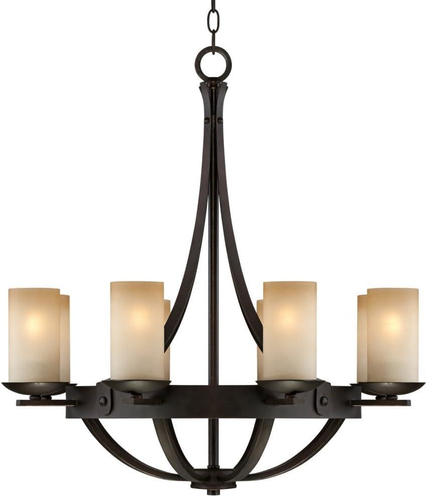 Industrial Bronze 8-Light Chandelier with Scavo Glass Shades