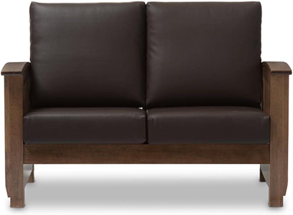 Charlotte Modern Classic Mission Style Faux Leather 2 Seater Loveseat Dark Brown/Walnut Brown - Baxton Studio
