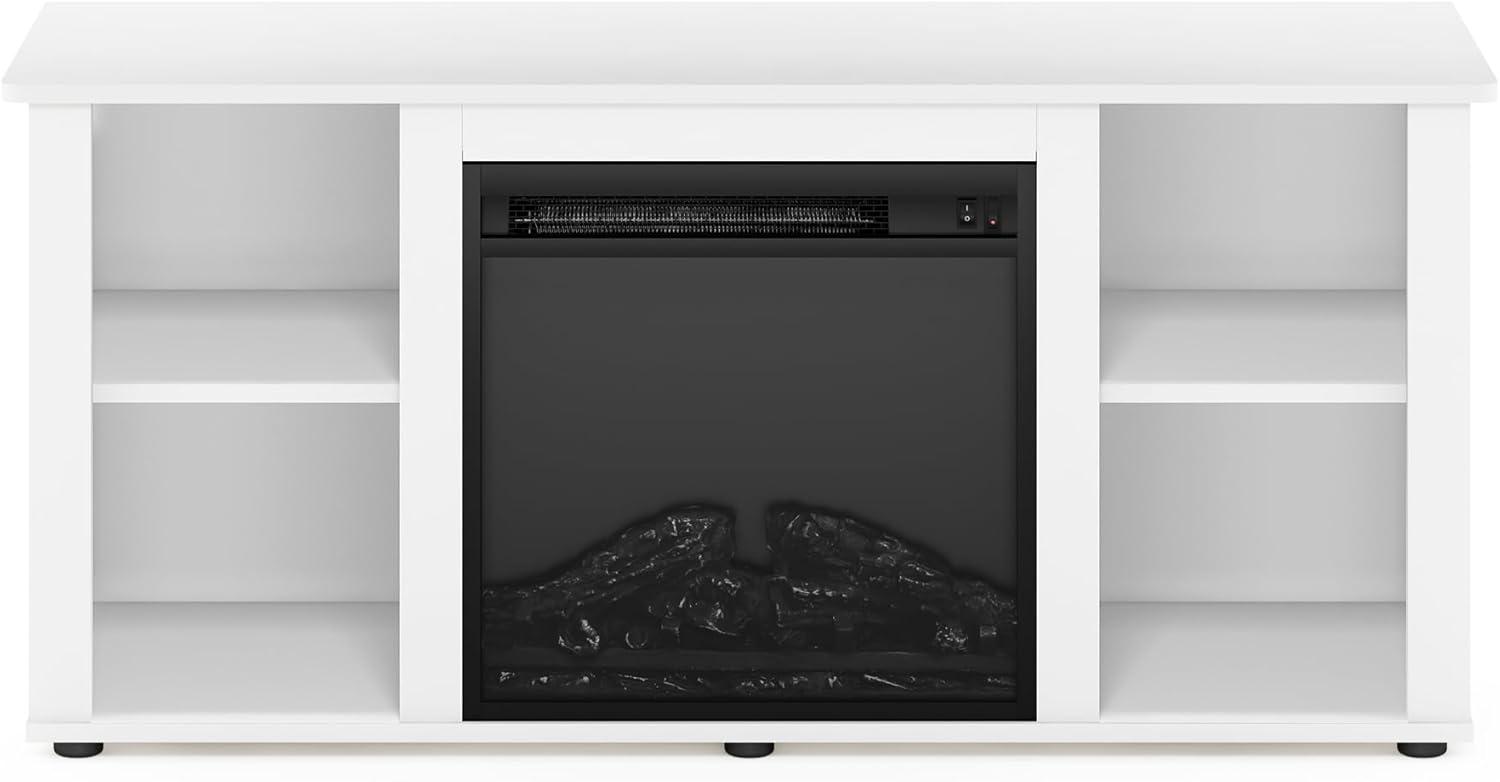 Furinno Fireplace TV Stand Entertainment Center TV Console Cabinet w/Open Storage Shelf for TV up to 55",White