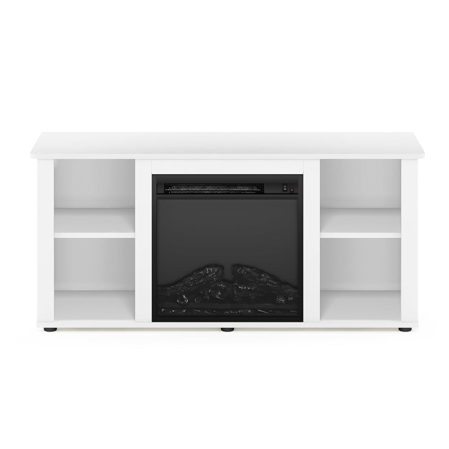 Furinno Fireplace TV Stand Entertainment Center TV Console Cabinet w/Open Storage Shelf for TV up to 55",White