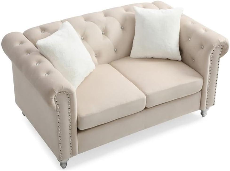 Glory Furniture Raisa Velvet Loveseat in Beige